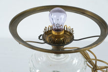 Load image into Gallery viewer, Vintage Green Glass Table Lamp Clear Glass Body Brass Shade Fitter 14 Inch
