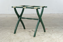 Load image into Gallery viewer, Green Wood Folding Luggage Rack Floral Fabric Straps Traditional Bedroom Stand
