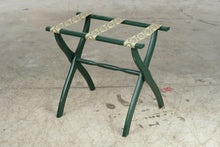 Load image into Gallery viewer, Green Wood Folding Luggage Rack Floral Fabric Straps Traditional Bedroom Stand
