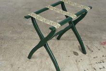 Load image into Gallery viewer, Green Wood Folding Luggage Rack Floral Fabric Straps Traditional Bedroom Stand
