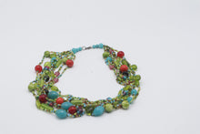 Load image into Gallery viewer, Multicolor Glass Bead Multi Strand Statement Necklace Turquoise Green Red

