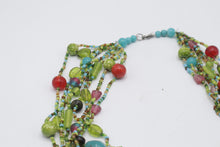 Load image into Gallery viewer, Multicolor Glass Bead Multi Strand Statement Necklace Turquoise Green Red
