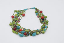 Load image into Gallery viewer, Multicolor Glass Bead Multi Strand Statement Necklace Turquoise Green Red
