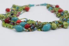 Load image into Gallery viewer, Multicolor Glass Bead Multi Strand Statement Necklace Turquoise Green Red
