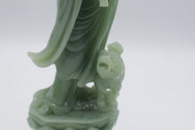 Load image into Gallery viewer, Chinese Green Guanyin Kuan Yin Statue Guardian Lion Lotus Base Asian Decor
