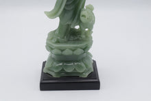 Load image into Gallery viewer, Chinese Green Guanyin Kuan Yin Statue Guardian Lion Lotus Base Asian Decor
