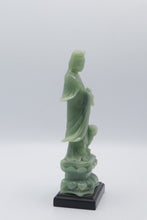 Load image into Gallery viewer, Chinese Green Guanyin Kuan Yin Statue Guardian Lion Lotus Base Asian Decor
