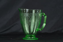 Load image into Gallery viewer, Green Depression Glass Pitcher Floral Etched Uranium Style Glass Jug
