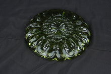 Load image into Gallery viewer, Vintage Green Divided Glass Relish Dish 3 Section Scalloped Serving Tray 9”
