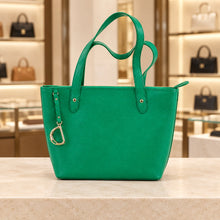 Load image into Gallery viewer, Lauren Ralph Lauren LXVII Green Leather Tote Bag Stirrup Charm
