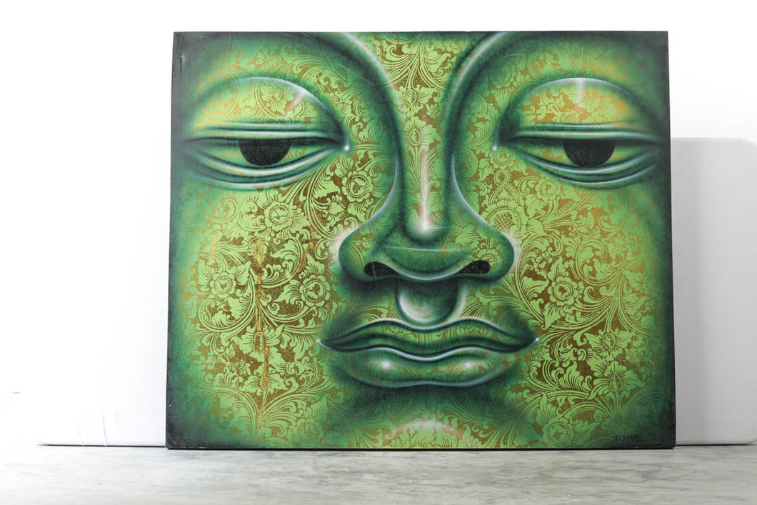 Metallic Green and Gold Face on Canvas