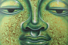 Load image into Gallery viewer, Metallic Green and Gold Face on Canvas
