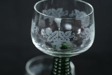 Load image into Gallery viewer, Vintage Green Roemer Wine Glasses Set of 5 Grape Etched Ribbed Stem
