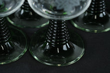 Load image into Gallery viewer, Vintage Green Roemer Wine Glasses Set of 5 Grape Etched Ribbed Stem
