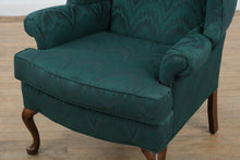 Load image into Gallery viewer, Elegant Emerald Wingback Armchair with Queen Anne Legs
