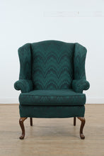 Load image into Gallery viewer, Elegant Emerald Wingback Armchair with Queen Anne Legs
