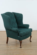Load image into Gallery viewer, Elegant Emerald Wingback Armchair with Queen Anne Legs
