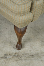 Load image into Gallery viewer, Traditional Wingback Lounge Chair with Green Plaid Upholstery and Queen Anne Legs
