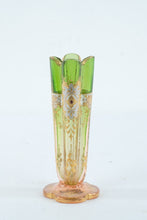 Load image into Gallery viewer, Antique Moser Attributed Bohemian Green Pink Art Glass Jeweled Stick Vase 6 5
