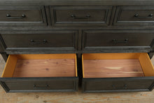 Load image into Gallery viewer, Vickery Creek Weathered Gray 7 Drawer Dresser with Antique Pewter Hardware
