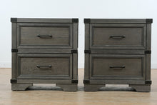 Load image into Gallery viewer, Vickery Creek Weathered Gray 2 Drawer Nightstands with Antique Pewter Hardware Pair
