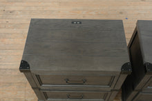 Load image into Gallery viewer, Vickery Creek Weathered Gray 2 Drawer Nightstands with Antique Pewter Hardware Pair
