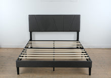 Load image into Gallery viewer, Queen Size Dark Grey Upholstered Platform Bed Frame with Headboard
