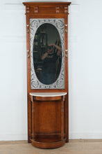 Load image into Gallery viewer, Art Deco Style Hall Tree Mirror with Marble Shelf and Etched Glass Panel
