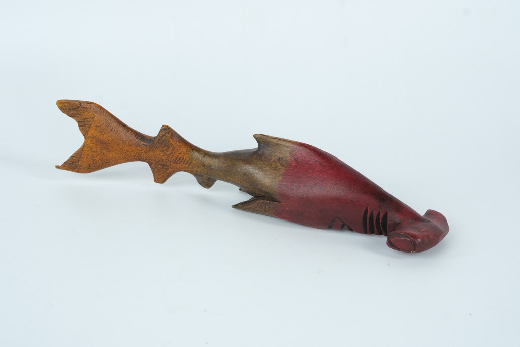 Hand-Carved Wooden Hammerhead Shark Sculpture – Two-Tone Finish – Nautical Decor
