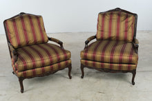 Load image into Gallery viewer, Pair of Hancock and Moore Mahogany Lounge Chairs with Striped Upholstery
