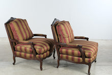 Load image into Gallery viewer, Pair of Hancock and Moore Mahogany Lounge Chairs with Striped Upholstery
