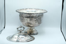 Load image into Gallery viewer, Antique Hand Chased Silver Plate Covered Punch Bowl Tureen with Ladle
