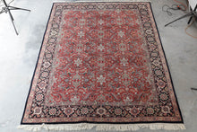 Load image into Gallery viewer, Handwoven Floral Rug - Navy &amp; Dark Watermelon -  7.6&#39; x 10.3&#39;
