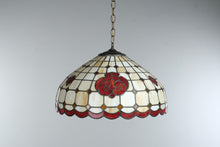 Load image into Gallery viewer, Vintage 1970s Tiffany Style Stained Glass Rose Swag Lamp 20 Inch Pendant Light
