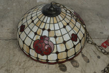Load image into Gallery viewer, Vintage 1970s Tiffany Style Stained Glass Rose Swag Lamp 20 Inch Pendant Light
