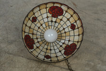 Load image into Gallery viewer, Vintage 1970s Tiffany Style Stained Glass Rose Swag Lamp 20 Inch Pendant Light
