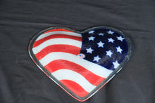 Load image into Gallery viewer, Peggy Karr American Flag Heart Fused Glass Dish Patriotic Art Glass 10.5 Inch
