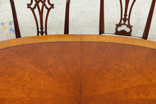 Load image into Gallery viewer, Henredon Regency Burl Wood Double Pedestal Dining Set with 6 Chairs and Two Leaves
