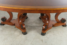 Load image into Gallery viewer, Henredon Regency Burl Wood Double Pedestal Dining Set with 6 Chairs and Two Leaves
