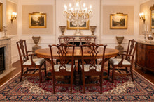 Load image into Gallery viewer, Henredon Regency Burl Wood Double Pedestal Dining Set with 6 Chairs and Two Leaves
