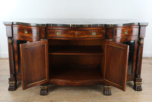 Load image into Gallery viewer, Henredon Natchez Collection Mahogany Sideboard with Black Marble Top and Lighted Curio Cabinets
