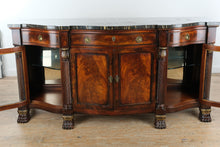 Load image into Gallery viewer, Henredon Natchez Collection Mahogany Sideboard with Black Marble Top and Lighted Curio Cabinets
