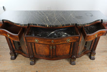 Load image into Gallery viewer, Henredon Natchez Collection Mahogany Sideboard with Black Marble Top and Lighted Curio Cabinets
