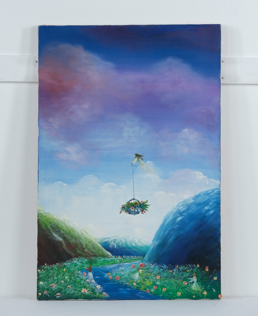 “Floating Basket” by Henry C. Arias – Original Oil Painting on Canvas – 24” x 36” (1990)