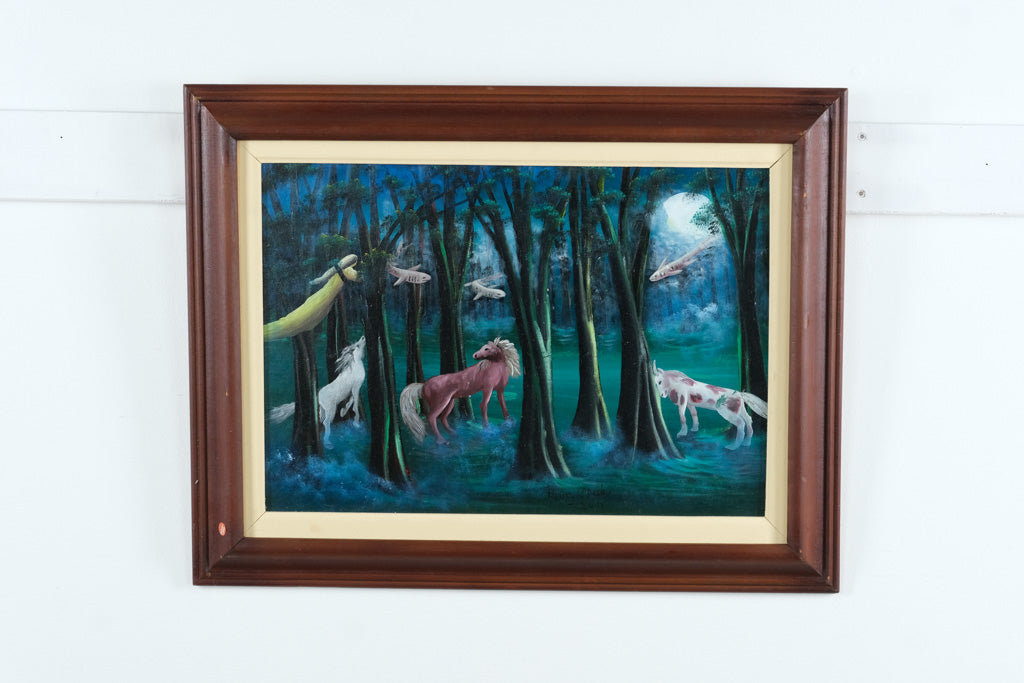 Henry C. Arias Magical Creatures in the Moonlit Forest – Original 2012 Oil Painting