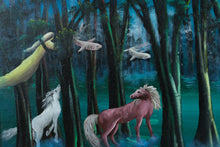Load image into Gallery viewer, Henry C. Arias Magical Creatures in the Moonlit Forest – Original 2012 Oil Painting

