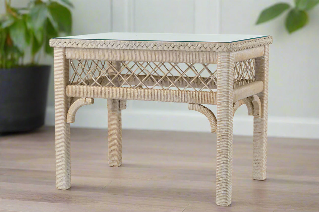 White Wicker Side Table- Henry Link