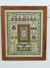 Load image into Gallery viewer, Framed Herbs for Use and Delight Needlework Sampler Crewel Embroidery 19x23
