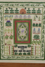 Load image into Gallery viewer, Framed Herbs for Use and Delight Needlework Sampler Crewel Embroidery 19x23

