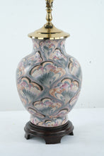 Load image into Gallery viewer, Heyward House Hand Painted Lamp – 29” Tall, Pastel Fan Design with White Shade
